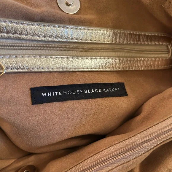 White House Black Market Stylish Gold and Tan Woven Women's Tote Bag - Picture 3 of 13